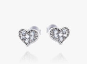 Sterling Silver & Cubic ZIrcnia Heart Stud Earrings