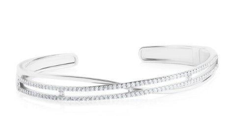 Sterling Silver & Cubic Zirconia Torque Twisted Bangle