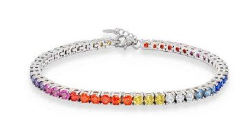 Sterling Silver & Mixed Colour Cubic Zirconia Stone Tennis Bracelet