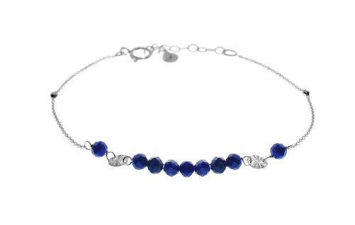 Sterling SIlver Lapis Lazuli Beaded And Satellite Chain Bracelet