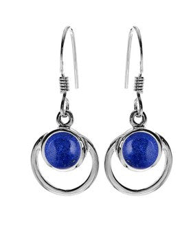 Lapis Lazuli Circle Frame Drop Earrings