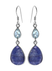 Sterling SilverTeardrop Sapphire Quartz & Blue Topaz Drop Earrings