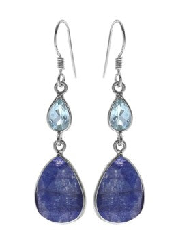 Sterling SilverTeardrop Sapphire Quartz & Blue Topaz Drop Earrings