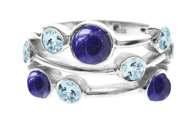 Sterling Silver Nine Stone Lapis Lazuli And Blue Topaz Ring