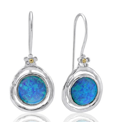 Sterling Silver Opalite Hook Drop Earrings with Flower Detail