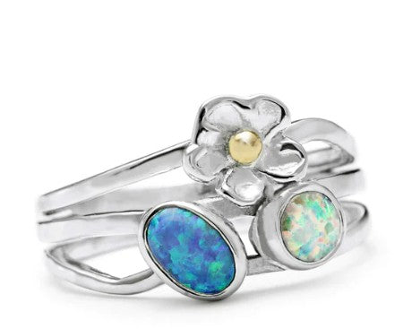 Sterling Silver Ring with Flower and Opalite