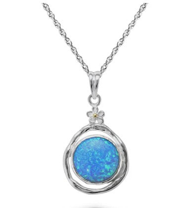 Sterling Silver Opalite Pendant with Tiny Flower Detailing