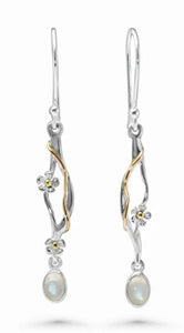 Dainty Flower and Rainbow Moonstone Drop Earrings