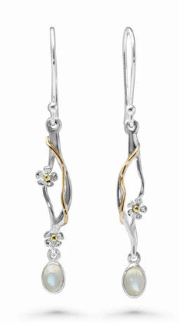 Dainty Flower and Rainbow Moonstone Drop Earrings