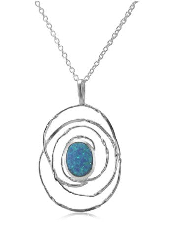 Sterling Silver Oval Spiral Blue Opal Necklace
