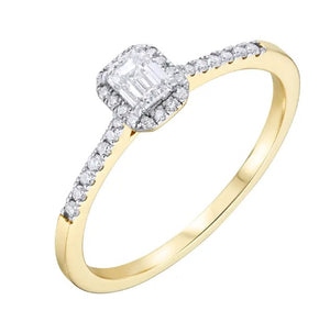 9ct Yellow Gold Emerald Lab Grown Halo Diamond Ring