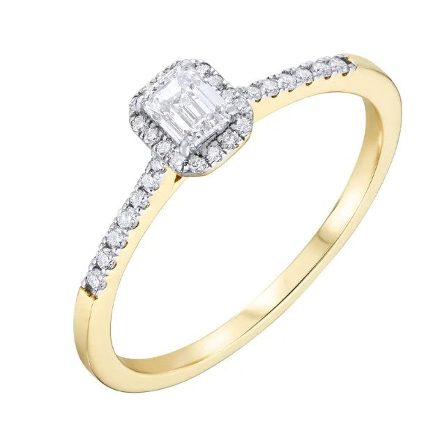 9ct Yellow Gold Emerald Lab Grown Halo Diamond Ring