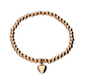 Sterling Silver Rose Gold-Plated Elasticated Beads Single Heart Charm Bracelet