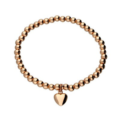 Sterling Silver Rose Gold-Plated Elasticated Beads Single Heart Charm Bracelet
