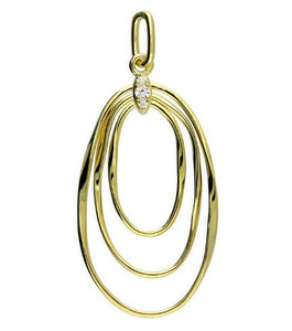 Sterling Silver Gold-Plated Oval & Cubic Zirconia Pendant & Chain