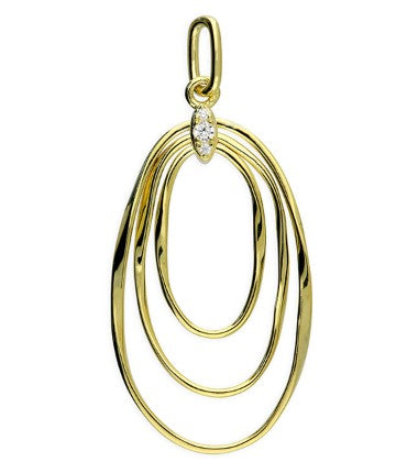 Sterling Silver Gold-Plated Oval & Cubic Zirconia Pendant & Chain