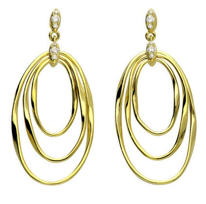 Sterling Silver Gold-Plated Oval & Cubic Zirconia Drop Earrings