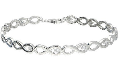 Sterling Silver Infinity Bracelet With Cubic Zirconia Detail