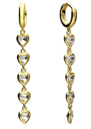 Sterling Silver Gold Plated Multi-Heart Drop Hoops