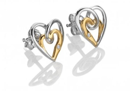 Sterling Silver Interwoven Gold-Plated Heart Stud Earrings