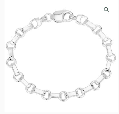 Sterling Silver  Rectangular and Circle Link Chain Bracelet