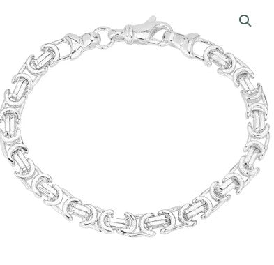 Sterling Silver Handmade Flat Byzantine Chain Bracelet