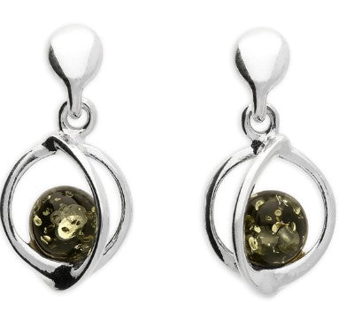 Sterling Silver Green Amber Drop Earrings