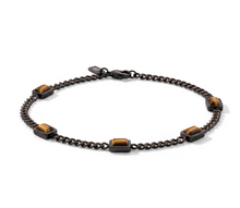 Load image into Gallery viewer, Bennet Tiger Eye Gemstone Charm Bracelet In Black Plating
