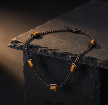 Load image into Gallery viewer, Bennet Tiger Eye Gemstone Charm Bracelet In Black Plating
