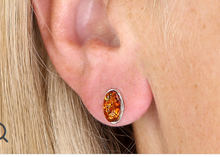Load image into Gallery viewer, Sterling Silver Oval Cognac Amber Stud
