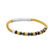 Load image into Gallery viewer, Fred Bennett Mustard Leather Bracelet With Wood &amp; Onyx Beads
