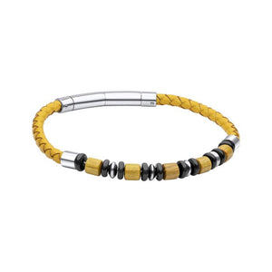 Fred Bennett Mustard Leather Bracelet With Wood & Onyx Beads