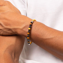 Load image into Gallery viewer, Fred Bennett Mustard Leather Bracelet With Wood &amp; Onyx Beads
