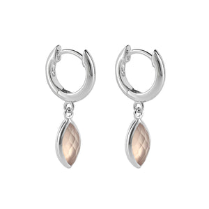 Sterling Silver Hoop Earrings with Marquise Chalcedony Charm
