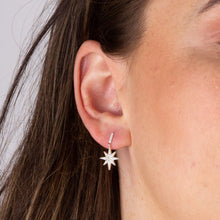 Load image into Gallery viewer, Sterling Silver Starburst Drop Earrings with Pave Cubic Zirconia
