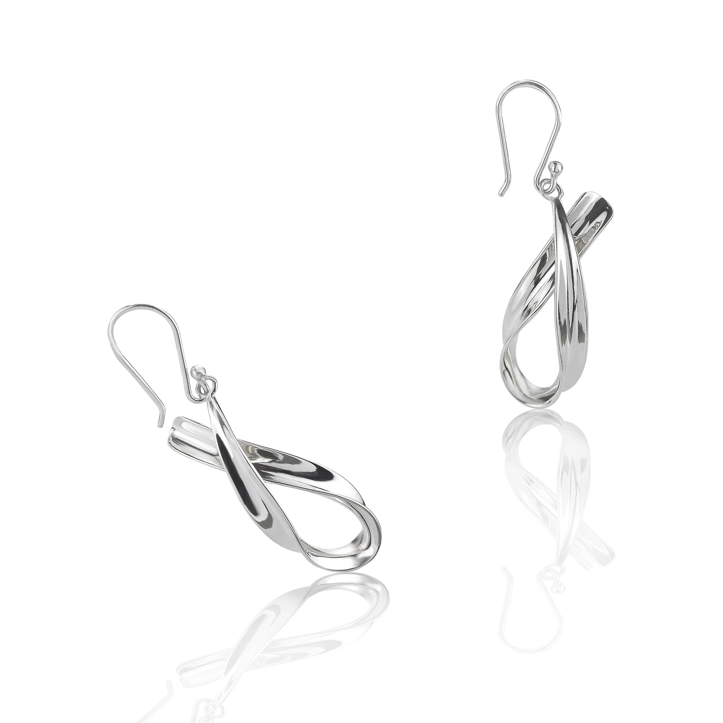 Sterling Silver Ribbon Tied Drop Earrings