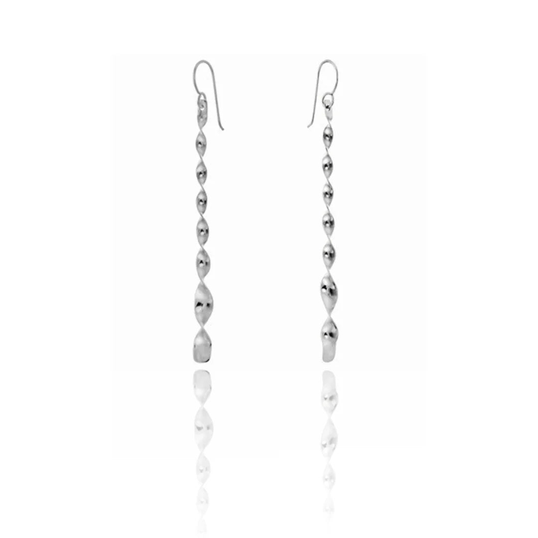 Sterling Silver Long Twisted Drop Earrings