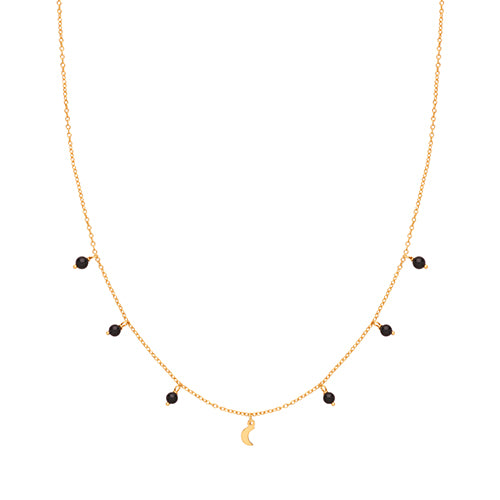 Gold Plated Black Agate Moon Necklace