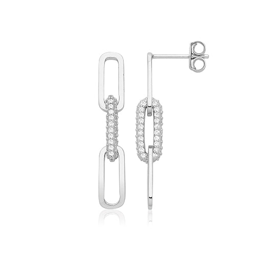 Sterling Silver Rhodium Paper Link Drop Earrings