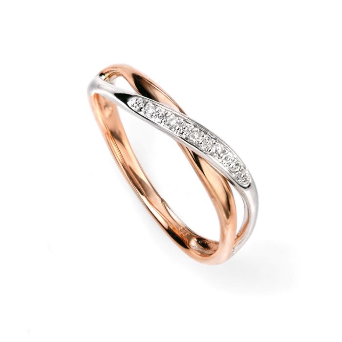 9ct White/Rose Gold Diamond Wrap Over Ring