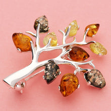 Load image into Gallery viewer, Sterling Silver Mixed Amber Tree-Of Life Brooch
