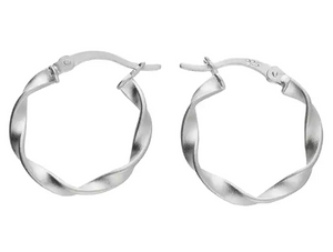 Silver Satin Twisted Hoops
