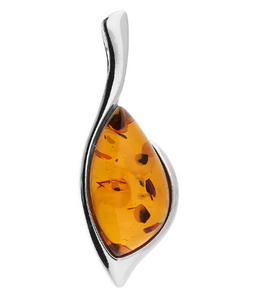 Silver Ellipse Amber Pendant & Chain