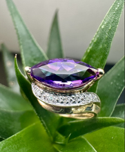Load image into Gallery viewer, Preloved 9ct Yellow Gold Amethyst &amp; Diamond Ring
