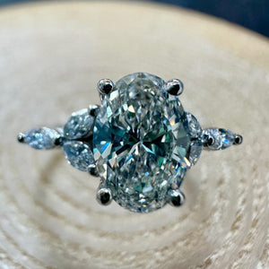 Platinum 1ct Oval Lab-Grown Diamond Ring With Diamond Petal Shoulders