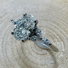 Load image into Gallery viewer, Platinum 1ct Oval Lab-Grown Diamond Ring With Diamond Petal Shoulders
