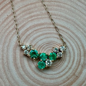 Yellow Gold Emerald & Diamond Staggered Necklace