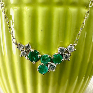 Yellow Gold Emerald & Diamond Staggered Necklace