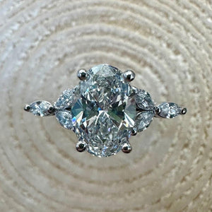 Platinum 1ct Oval Lab-Grown Diamond Ring With Diamond Petal Shoulders