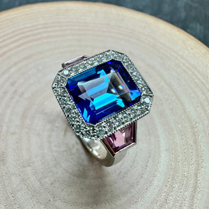 Preloved Platinum Tanzanite, Pink Sapphire and Diamond Ring